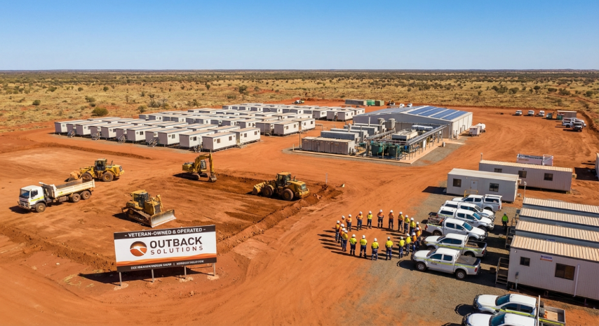 Remote construction site showing FIFO capabilities, self-sufficient operations, and veteran-founded discipline
